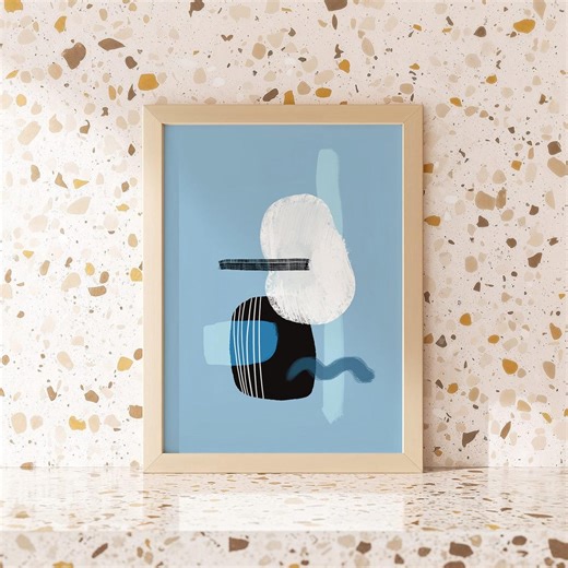 Abstract Blue Art Print | Modern Geometric Shapes | White Black Wall Art | Contemporary Minimalist Decor - Etsy