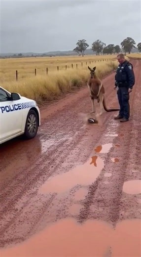 Kangaroo Steals Police Officer's Hat and Wins #shorts #wildlife #funny
