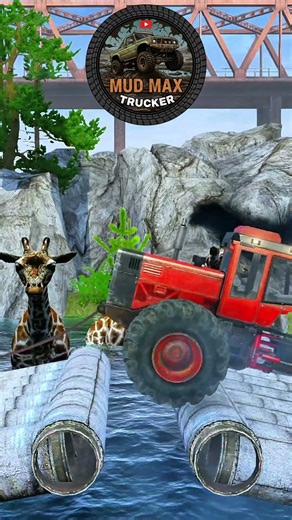 Spintires Mudrunner Truck #156 Military Truck & CAT 8400 Skidder Towing Log Trailer Over Pipe Bridge