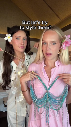 Option 1 or 2? 🤔 Get ready with us to style the Shea shell & beaded tops! #getreadywithus #girlstrip #beadedtop