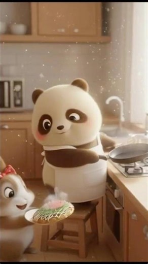 Pudding Panda funny video 😂 | Flip the Okonomiyaki! 🥢✨