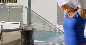 Disabled woman removing clothes in the balcony 4k