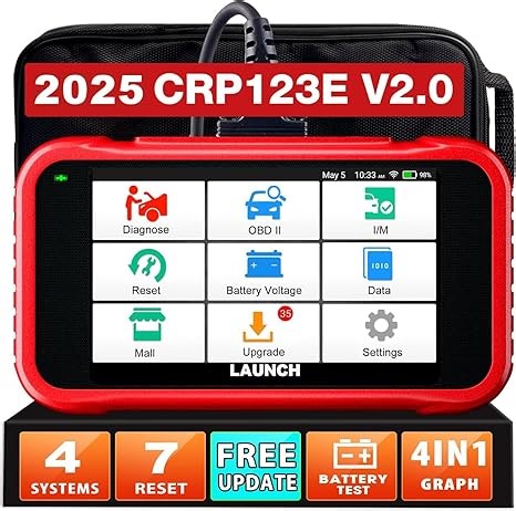 LAUNCH CRP123E V3.0 OBD2 Diagnosegerät Auto Auslesegerät Kfz-Codeleser für Motor,ABS,SRS, Automatik Getriebe,7 Resets:ABS-Blutung/Öl/SAS/Throttle/DPF/EPB/Battery Reset,lebenslanges Upgrade,CAN FD&DOIP
