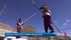 Art of tight rope walking hanging by a thread