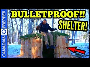 Building a Bulletproof Pykrete Survival Shelter in Woods w/ Stove