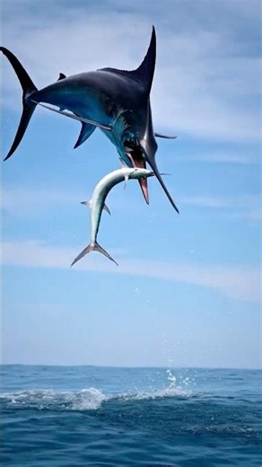 Swordfish Leaps From the Ocean to Catch a Needlefish