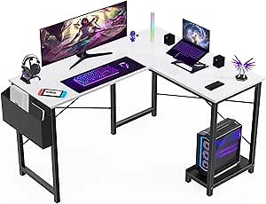 Sweetcrispy Computer Desk L Shaped Desks - Gaming Desk Corner Desk Writing Desks PC Table with Headphone Hook Side Bag CPU Stand Open Storage Space Home Office Desk Workstation