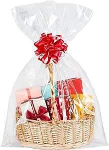 Labeol 20pcs Cellophane Bags 16x24 Cellophane Wrap for Baskets Large Clear Gift Party Favors Clear Treat Bags Plastic Gift Packaging for Cookie Candy Goodie
