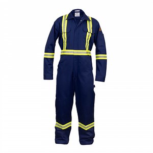 Flame Resistant FR High Visibility Hi Vis Coverall - 88% C/12% N (Small, Navy Blue)