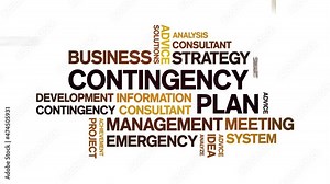 Contingency Plan animated tag word cloud;text design animation kinetic typography seamless loop.