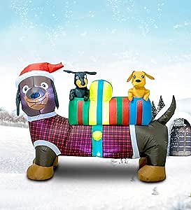 TRMESIA 4FT Christmas Inflatable Dog Decoration,Xmas Dachshund Inflatable with LED Lights Dogs Christmas Indoor Outdoor Yard Lawn Blow Up Weiner Dog Decor Cute Animals Fun Puppy Holiday Display