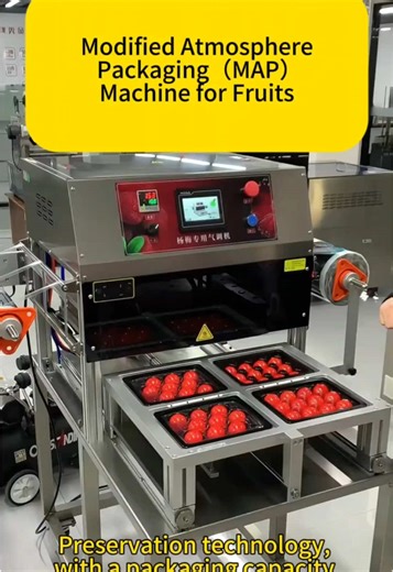 Tray modified atmosphere preservation packaging machine for fruits.#sealingmachine #foodpackagingmachinefactory #traysealer #mapmachine #packagingmachine