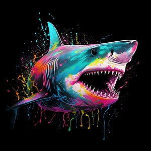 Neon Shark Digital Print - Etsy UK