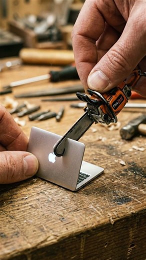 Cutting a Mini Apple Laptop with a Mini Electric Saw
