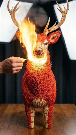 Deer Made of Matchsticks Burning in Slow Motion 🔥 AI Fire Art