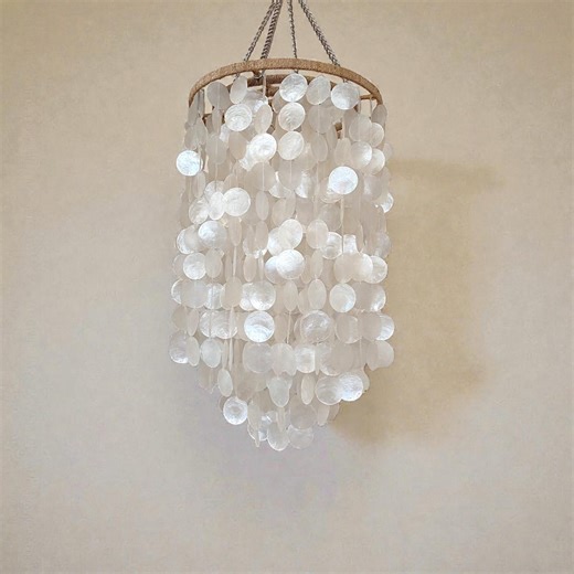 Capiz Shell Chandelier: Eco Friendly Handmade Pendant Light for Coastal and Boho Decor - Etsy
