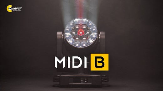 MIDI-B is a compact, light, versatile and extremely bright LED wash-beam: it features 19 Osram 40-Watt RGBW LEDs, the same ones used in the popular HY B-EYE and MINI-B fixtures. Its zoom range of 4° to 50° allows for a wide variety of applications: at the narrowest angle, the beam produced is ultra-dense and concentrated, ideal for aerial effects - at its widest zoom, the MIDI-B turns into an exceptional, uniform wash light and can replace much heavier and bulkier fixtures. Discover more: https: