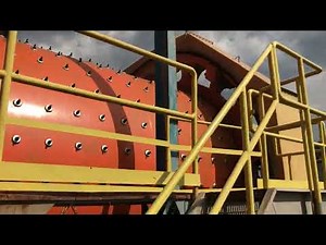 Ball and SAG mill in operation at an active mine