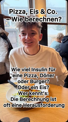 Pizza, Eis & Co. – Wie berechnen? Wie viel Insulin für eine Pizza, Döner oder Burger? Oder ein Eis? Wer kennt’s: Die Berechnung ist oft eine Herausforderung! Fett, Kohlenhydrate, verzögerte Spitzen – Essen beeinflusst den Blutzucker auf unterschiedliche Weise. Bei Fett und Eiweißhaltige Lebensmitteln, lassen sich die FPE einfach berechnen. Man teilt den Kaloriengehalt durch hundert. Enthält das Essen auch Kohlenhydrate, muss der Kaloriengehalt vom Gesamtkaloriengehalt abgezogen werden. 1 FPE ent