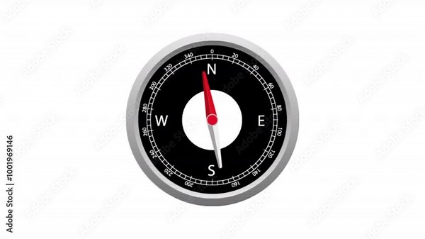 compass icon animation for location direction map on white background, animated compass direction sign, map navigation compass icon.