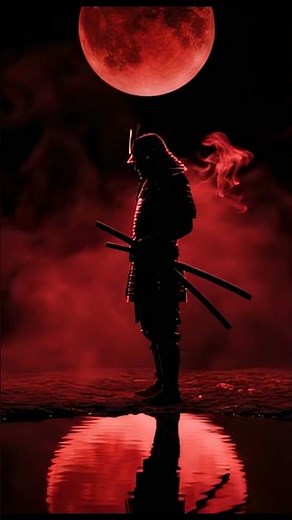Blood Moon Katana Reflection (Ronin Silhouette) - Hologram Ready (Black Screen) 4K