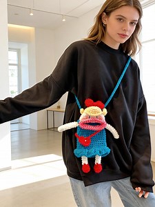 Handmade Crochet Big Mouth Girl Coin Purse Phone Bag With Custom Letter Charm - Etsy