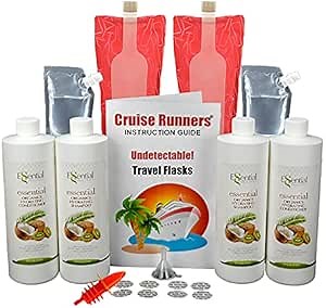 Fake Shampoo & Conditioner Bottles CRUISE RUNNERS Hidden Liquor Alcohol Flask Kit Booze Bags Rum Runners For Cruise Leak Proof Set Includes Travel Funnel And Speed Pour Easy To Hide Secret Flask