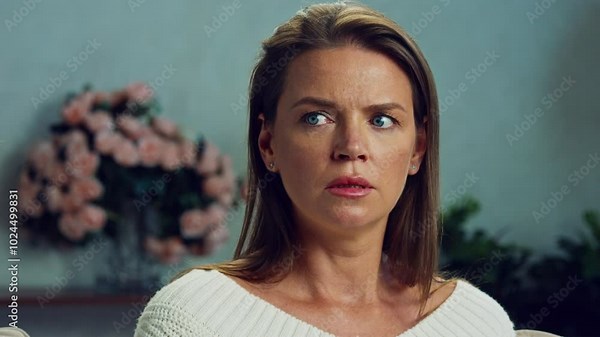 Surprised face and eyes of woman with fear of bad news, announcement or expression. Surprised and close up portrait of young lady opening her eyes in amazement of fear or hearing loud noise. 4k video