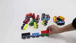 Wondertoys Wooden Train Set 16 PCS Train Toys Magnetic Set Includes Storage Bag - Wooden Track Accessories - Wooden Magnetic Car Set for Toddlers Kids Boys and Girls