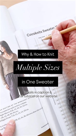 Cocoknits on Instagram: "Sometimes one pattern size is almost perfect, but doesn’t quite fit in a certain area. Maybe you have narrow shoulders and a wide bust? Slim arms and a large belly? Whatever your proportions, you deserve a sweater that fits YOU the way you want! The solution is surprisingly simple: mix multiple sizes together. In our tutorial “Why & How to Knit Multiple Sizes in One Sweater,” Julie walks you through the basics of achieving your perfect fit by blending sizes. ✨ Find it on