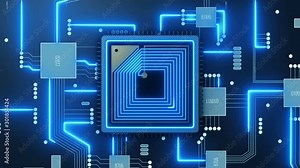 CPU processing animation. Data transfer integrated microchip. Digital network and computing. 4K UHD video seamless loop animation Stock Video