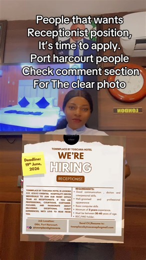 Receptionist Job in Port Harcourt – How to Apply and Send Your CV