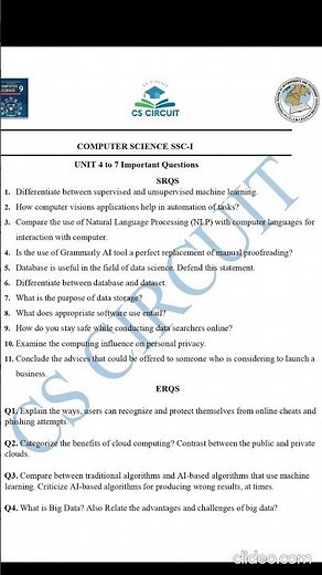 Class 9 Computer Science | Unit 4 to 7 Important Questions | NBF New Book FBISE 2025 | CS Circuit