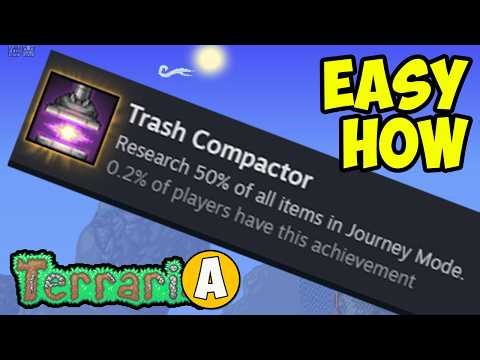 Terraria how to make TRASH COMPACTOR Achievement | Terraria how to Research 100% of all items FAST