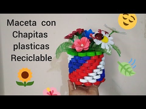 Homemade recycling project: Planter with plastic lids