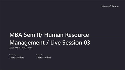 HRM : Recorded - Live Session 03 on 10-05-2025