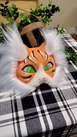 Orange Tabby Cat Therian Mask | Handmade Fursuit Quadrobics Mask | Cosplay Animal Headpiece | White & Green Eyes Feline Gear - Etsy