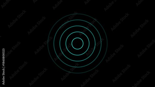 Animation of circular electric wave spreading with transparent channel. Radio Waves in Circle Form, Radio wave signal animated background. Technology radio waves signal icon animation. Radar icon