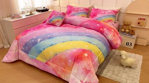ANGIYUIN Rainbow Twin Size Comforter Set for Girls, 6 Pieces Sparkle Tie Dye Pink Girls Bedding Comforter Sets, Galaxy Kids Bed Sets, Gradient Glitter Soft Bed in A Bag wit Sheets
