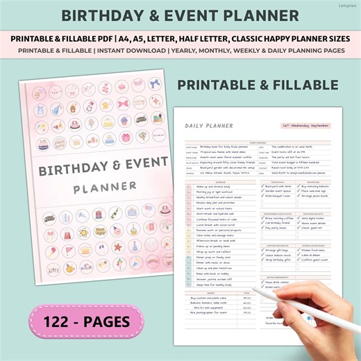 Birthday Event Planner Printable | Party Checklist Budget Guest List | Organizer Timeline A4 A5 Bundle - Etsy