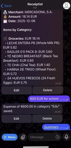 Receiptist - Telegram Bot that scan receipts and provide your spendings analytics
