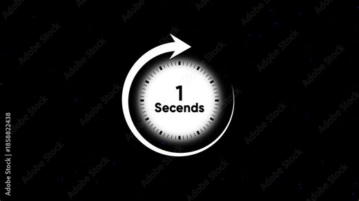 1 second timer clock with white arrow on black background