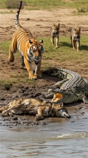 Wolf Rescues Tiger Cub From Croc