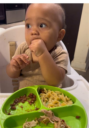 Dinner with Jordan 🍴 Shredded chicken, creamy noodles, and beans made it to tonight’s plate. The beans were his favorite 😋👶 My little foodie is loving every bite and showing off those big kid eating skills 💕 #BabyLedWeaning #JordanEats #FoodieBaby #DinnerWithJordan #9months