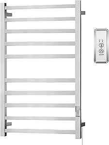 Towel Warmers for Bathroom, Heated Towel Rack Wall Mounted, 10 Bars Large Electric Hot Towel Rack with Built-in Timer, Plug-in, Fast Heating, Brushed Nickel