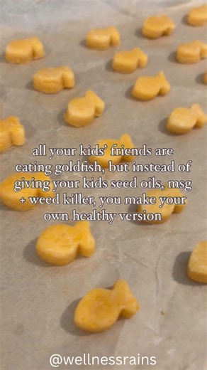 HOMEMADE GOLDFISH CRACKERS ✨ recipe below, but COMMENT “GOLDFISH” i’ll send it straight to your inbox 🙌🏻 skip the seed oils, msg weed killer and make your own goldfish with ingredients you likely already have on hand! YOU NEED (use organic ingredients when possible) * 8 oz shredded cheddar (make sure to shred your own, iykyk) * 1 c all purpose flour * 1/2 tsp onion powder * 1/2 tsp garlic powder * 1/4 tsp salt * 4 tbsp cold, salted butter cut into 1/2 inch pieces * 2 tbsp cold water * optional