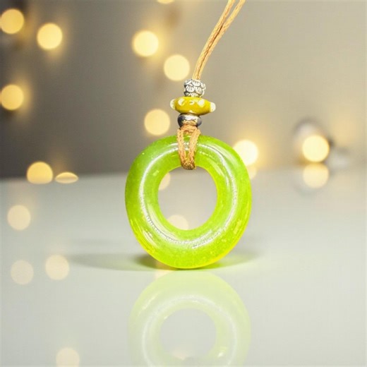 Green Kryptonite Glass Circle Pendant Necklace Brown Cord Bright Hand Blown Borosilicate Jewelry Gift - Etsy