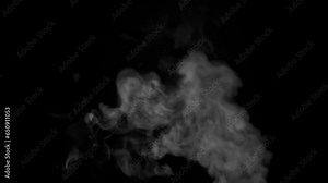Massive Steam Stream. Turbulent Steam Stream vapors, smoke or gas from a stacks, manhole or hatch isolated on Black Background