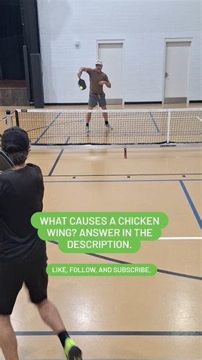 There are several reasons why a player might hit a chicken wing. But a common reason is that the player starts turning the paddle toward the backhand side before the ball is struck. If you watch this video a few times, you'll notice that Brian starts twisting his paddle toward the backhand before the wall is struck. This means he doesn't have time to revert it to the forehand before the ball gets there. As a consequence, his motor system automatically does the fastest thing it can, which is movi