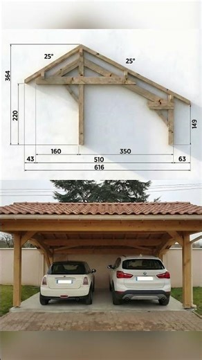 Открытый деревянный навес для автомобиля